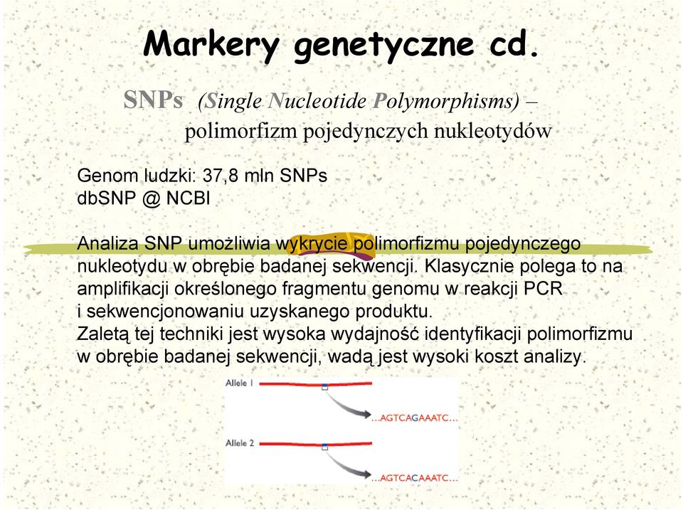 Analiza SNP umożliwia wykrycie polimorfizmu pojedynczego nukleotydu w obrębie badanej sekwencji.