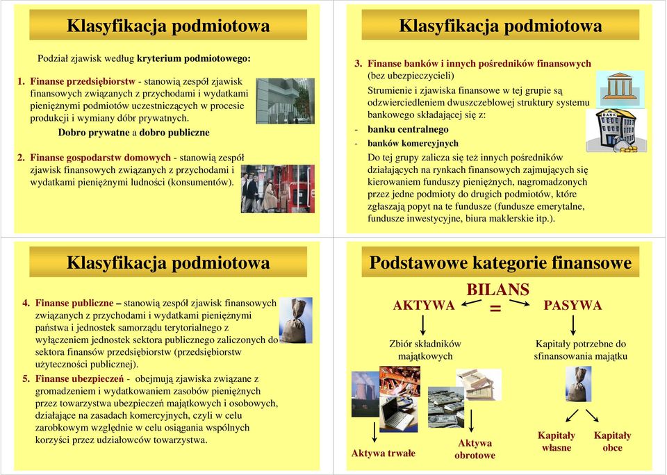 Dobro prywatne a dobro publiczne 2. Finanse gospodarstw domowych - stanowią zespół zjawisk ch związanych z przychodami i wydatkami pienięŝnymi ludności (konsumentów). Klasyfikacja podmiotowa 3.
