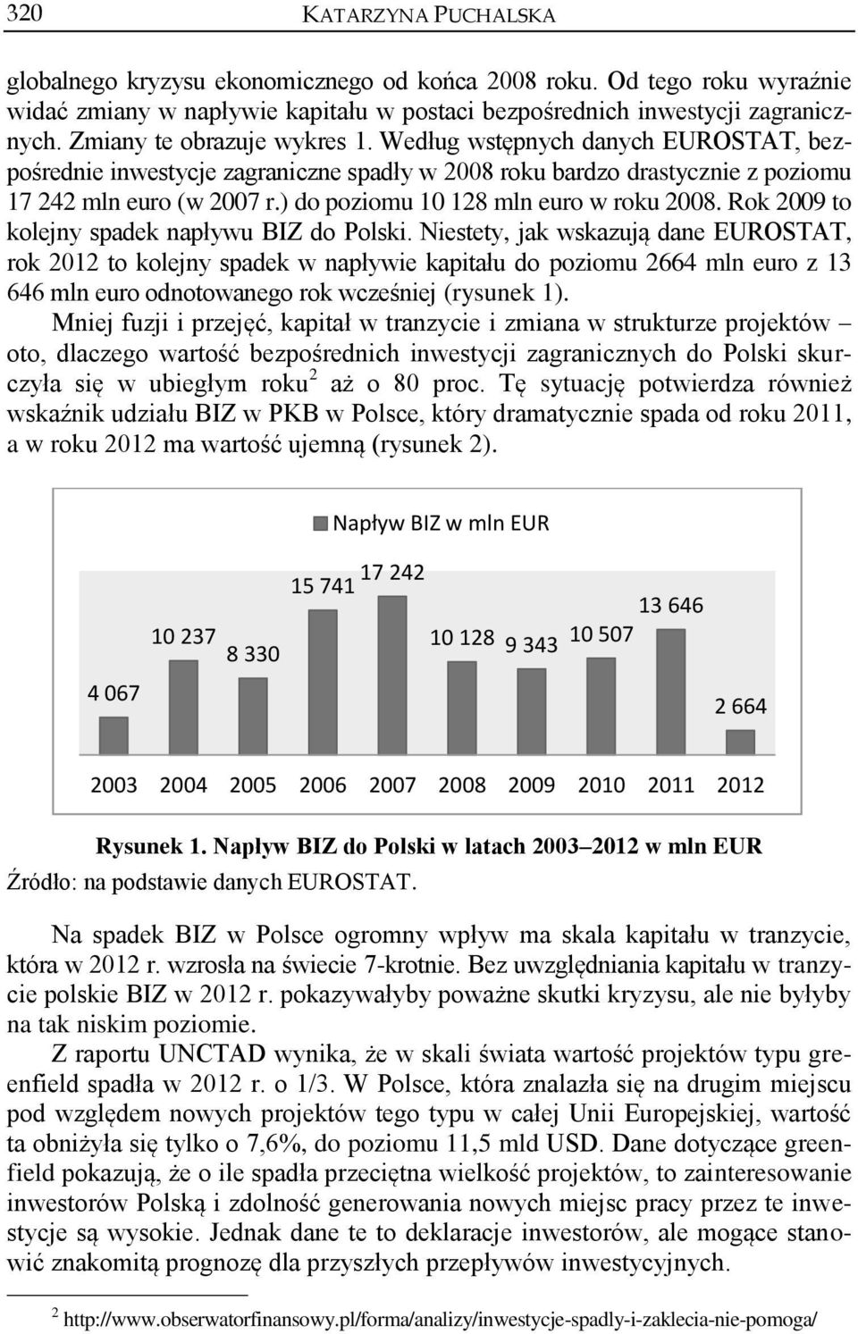 ) do poziomu 10 128 mln euro w roku 2008. Rok 2009 to kolejny spadek napływu BIZ do Polski.