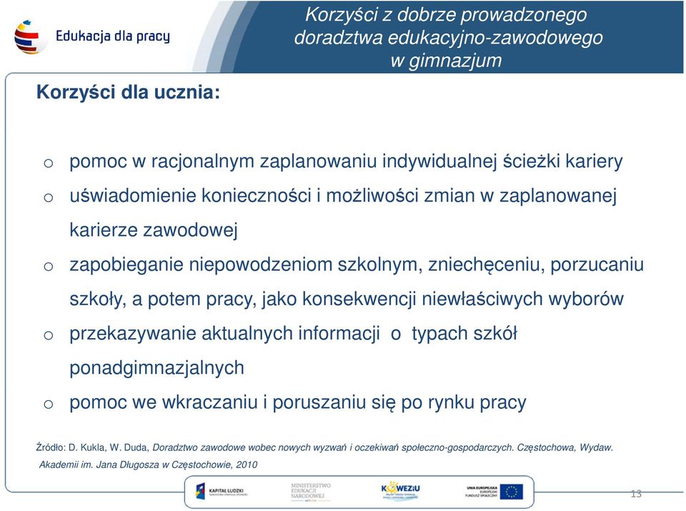 jako konsekwencji niewłaściwych wyborów o przekazywanie aktualnych informacji o typach szkół ponadgimnazjalnych o pomoc we wkraczaniu i poruszaniu się po rynku pracy