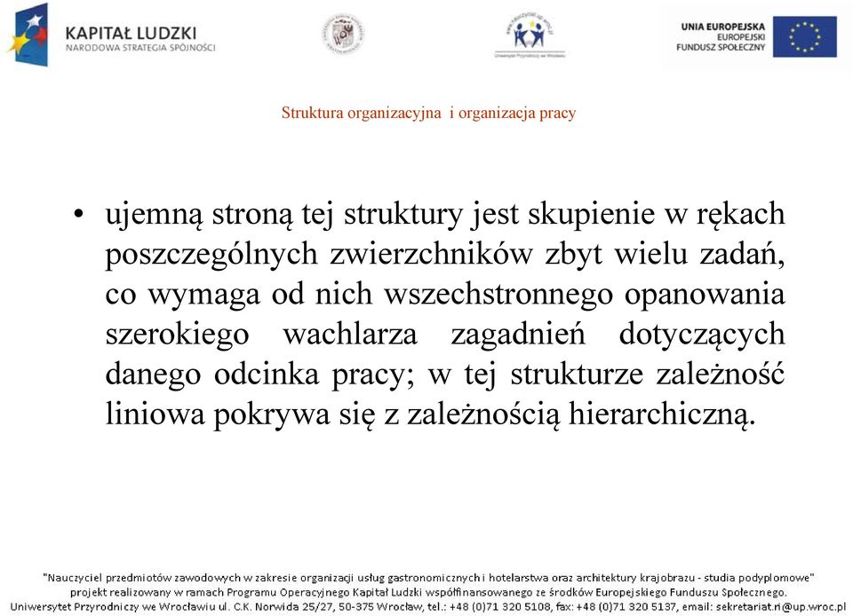 opanowania szerokiego wachlarza zagadnień dotyczących danego odcinka