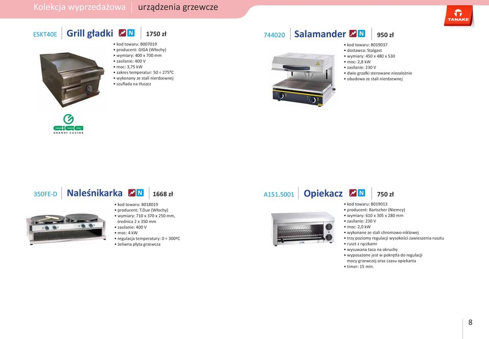 1668 zł : B018019 producent: T.Due (Włochy) wymiary: 710 x 370 x 20 mm, średnica 2 x 30 mm zasilanie: 400 V moc: 4 kw regulacja temperatury: 0 300ºC żeliwna płyta grzewcza A11.