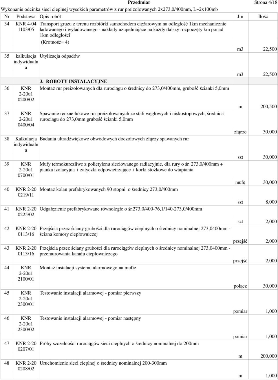 ROBOTY INSTALACYJNE Montaż rur preizolowanych dla rurociągu o średnicy do 273,0/400mm, grubość ścianki 5,0mm Spawanie ręczne łukowe rur preizolowanych ze stali węglowych i niskostopowych, średnica