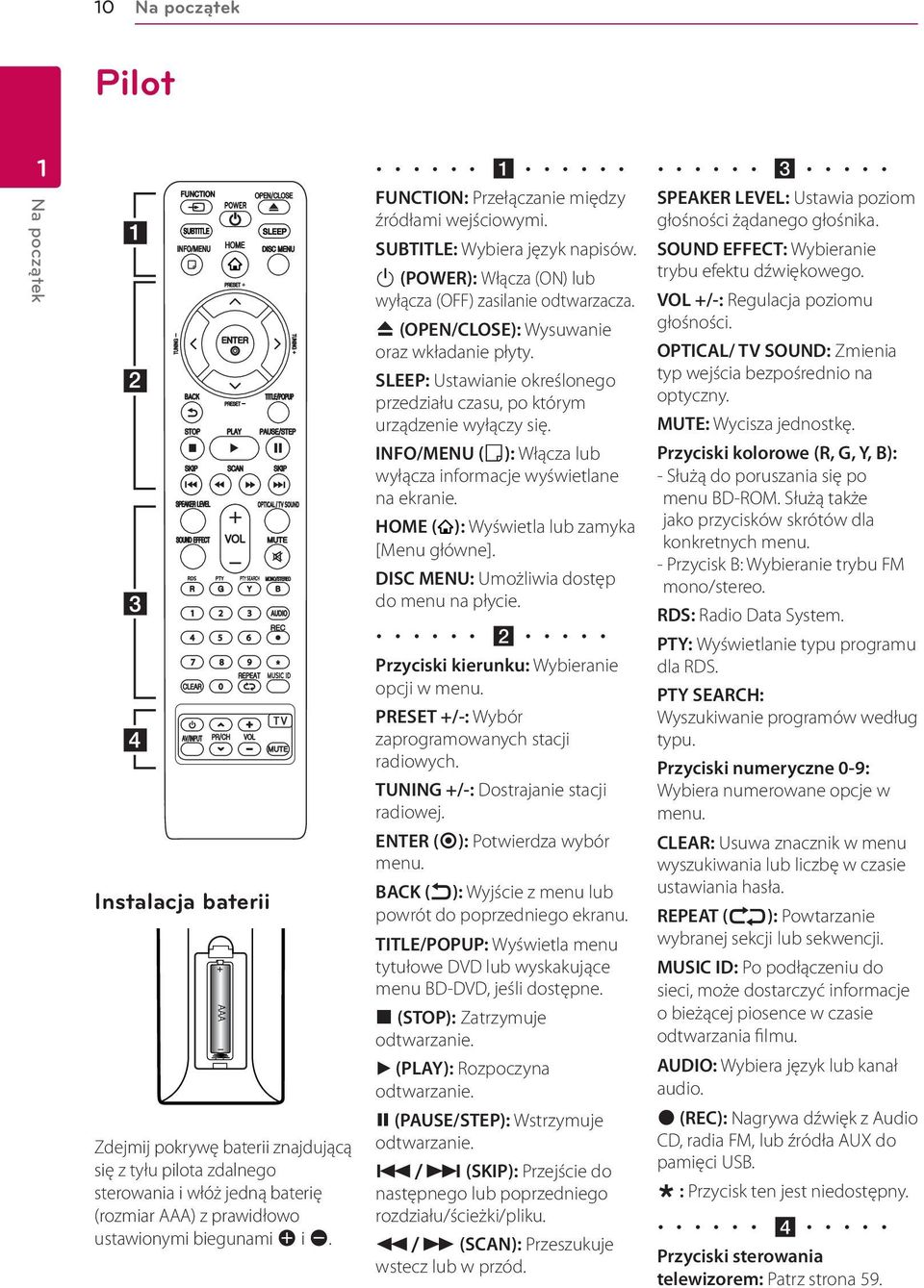 B (OPEN/CLOSE): Wysuwanie oraz wkładanie płyty. SLEEP: Ustawianie określonego przedziału czasu, po którym urządzenie wyłączy się. INFO/MENU (m): Włącza lub wyłącza informacje wyświetlane na ekranie.