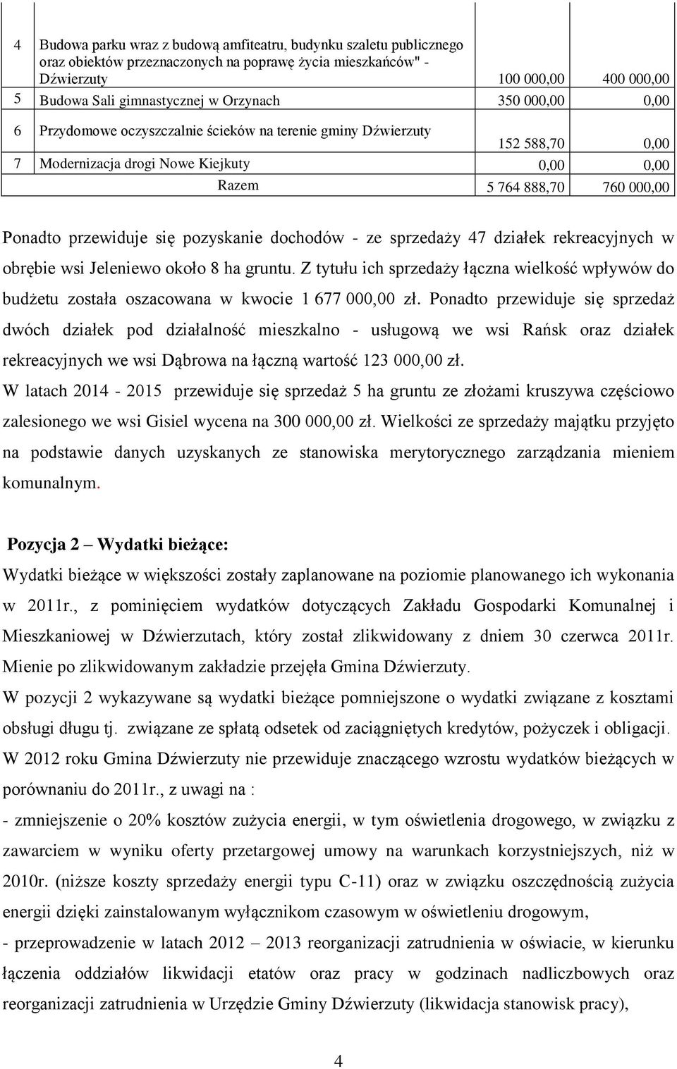 się pozyskanie dochodów - ze sprzedaży 47 działek rekreacyjnych w obrębie wsi Jeleniewo około 8 ha gruntu.