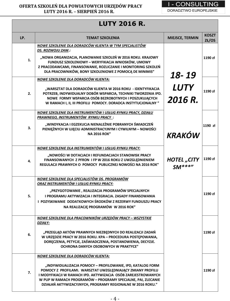 KLIENTA W 2016 ROKU - IDENTYFIKACJA POTRZEB, INDYWIDUALNY DOBÓR WSPARCIA, TECHNIKI TWORZENIA IPD. NOWE FORMY WSPARCIA OSÓB BEZROBOTNYCH I POSZUKUJĄCYCH W RAMACH I, II, III PROFILU POMOCY.