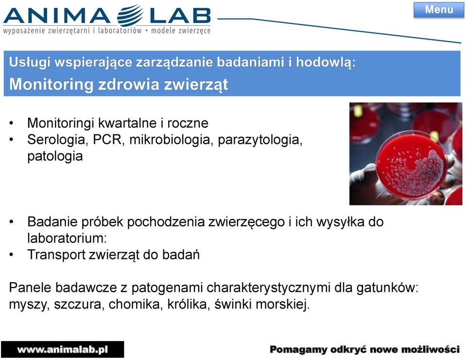 wysyłka do laboratorium: Transport zwierząt do badań Panele badawcze z