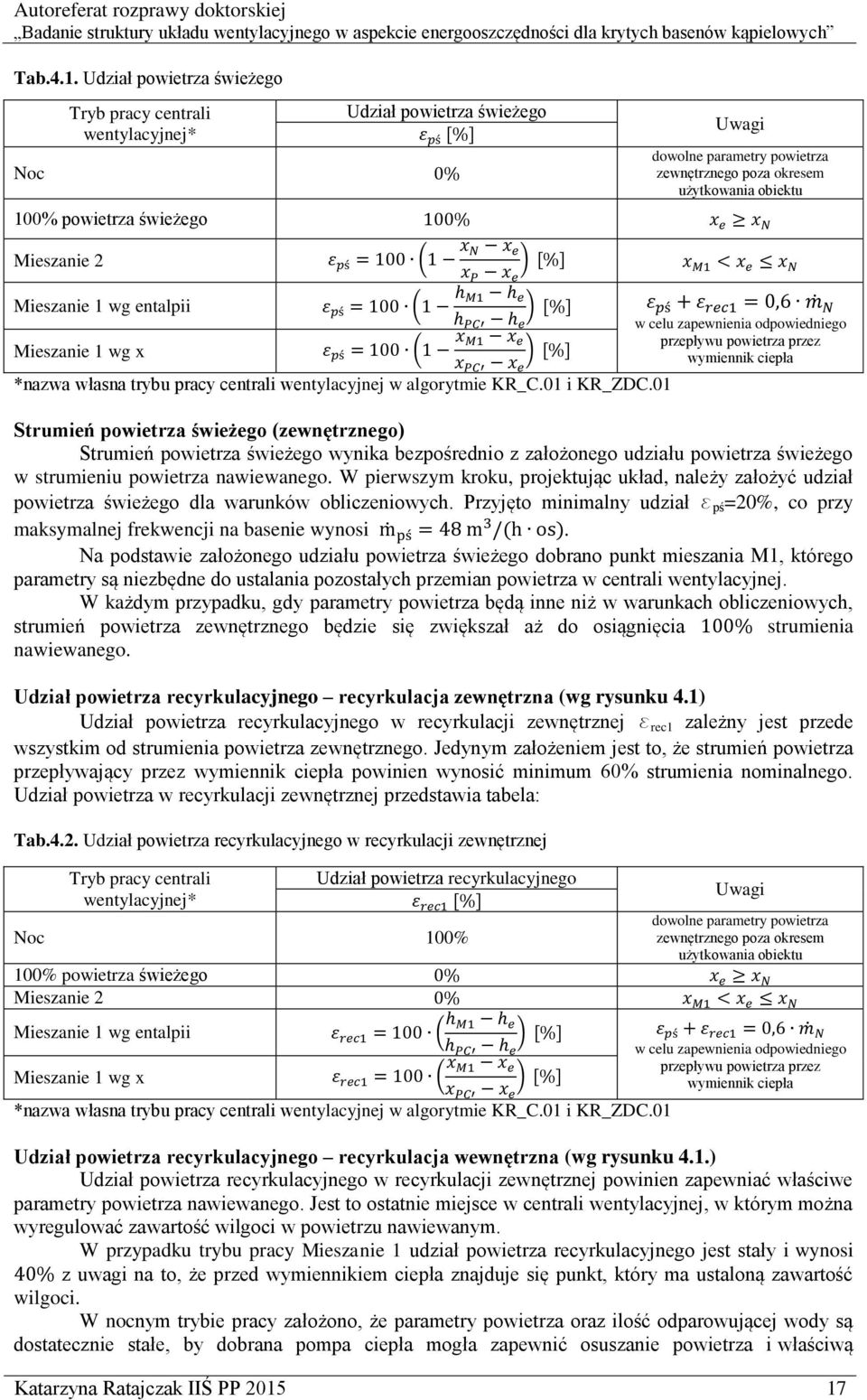 świeżego 100% x e x N Mieszanie 2 Mieszanie 1 wg entalpii ε pś = 100 (1 x N x e x P x e ) [%] ε pś = 100 (1 h M1 h e h PC h e ) [%] Mieszanie 1 wg x ε pś = 100 (1 x M1 x e ) [%] x PC x e *nazwa