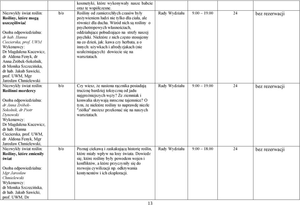 UWM, Mgr Jarosław Chmielewski Niezwykły świat roślin: Roślinni mordercy Osoba odpowiedzialna: dr Anna Źróbek- Sokolnik, dr Piotr Dynowski Wykonawcy: Dr Magdalena Kucewicz, dr hab.