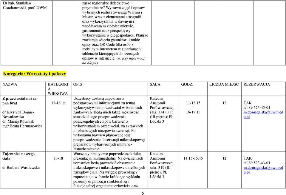 w biogospodarce. Plansze zawierają zdjęcia gatunków, krótkie opisy oraz QR Code (dla osób z mobilnym Internetem w smarfonach i tabletach) kierujących do szerszych opisów w internecie.