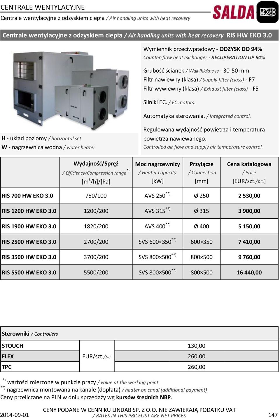 wywiewny (klasa) / Exhaust filter (class) - F5 Silniki EC. / EC motors. Automatyka sterowania. / Integrated control.