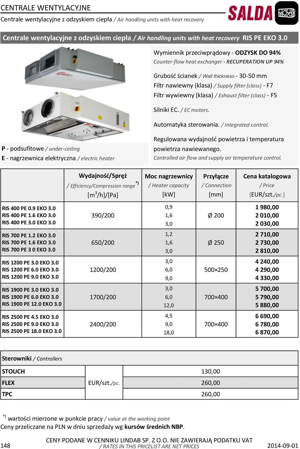 wywiewny (klasa) / Exhaust filter (class) - F5 Silniki EC. / EC motors. Automatyka sterowania. / Integrated control.