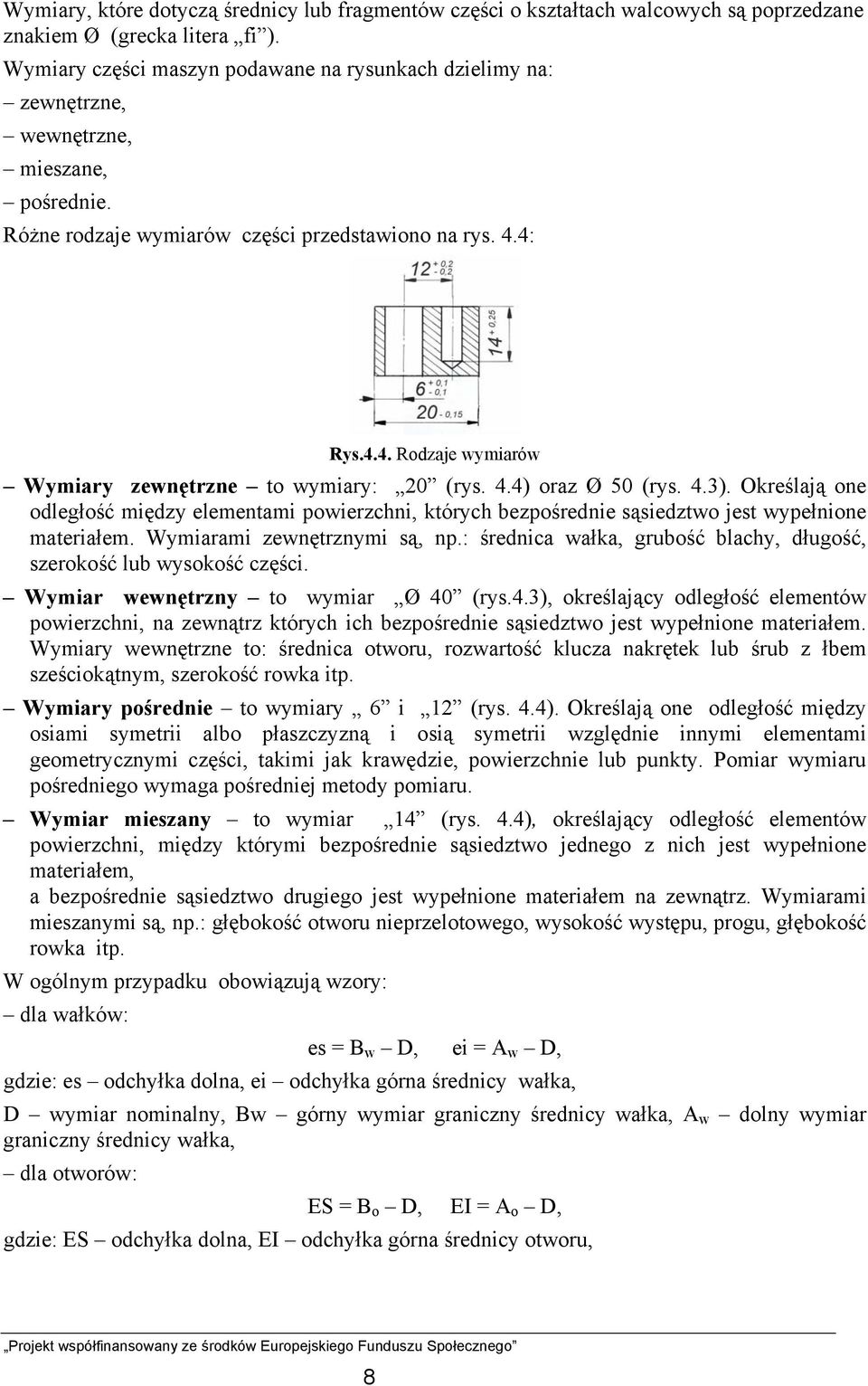 4: Rys.4.4. Rodzaje wymiarów Wymiary zewnętrzne to wymiary: 20 (rys. 4.4) oraz Ø 50 (rys. 4.3).