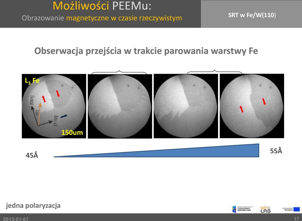 Fe/W(110) Obserwacja przejścia w trakcie