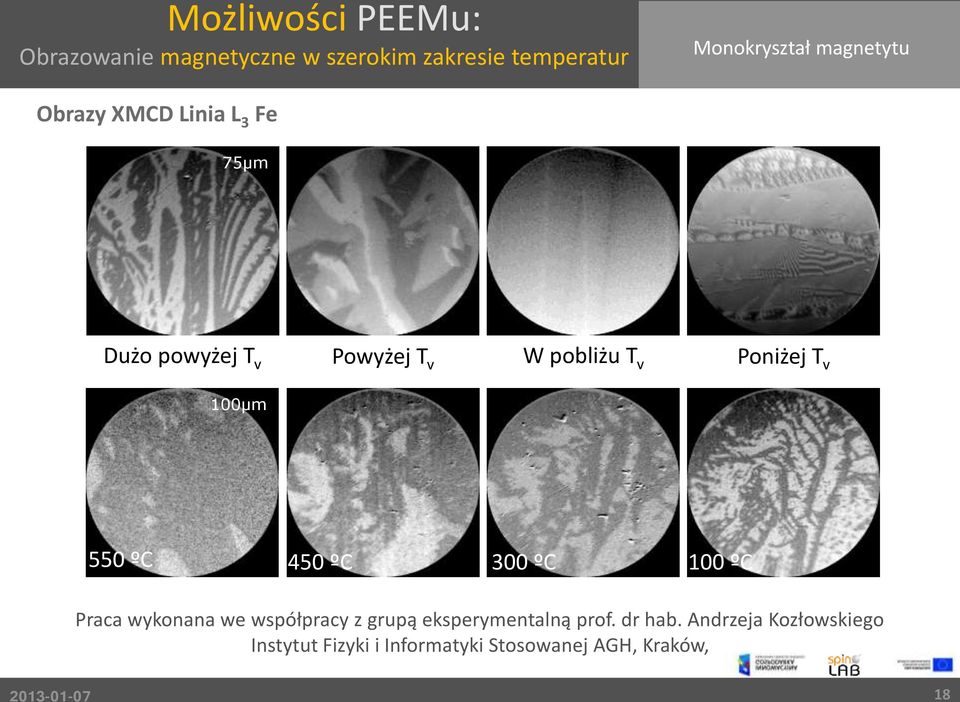 T v Poniżej T v 100µm 550 ºC 450 ºC 300 ºC 100 ºC Praca wykonana we współpracy z grupą