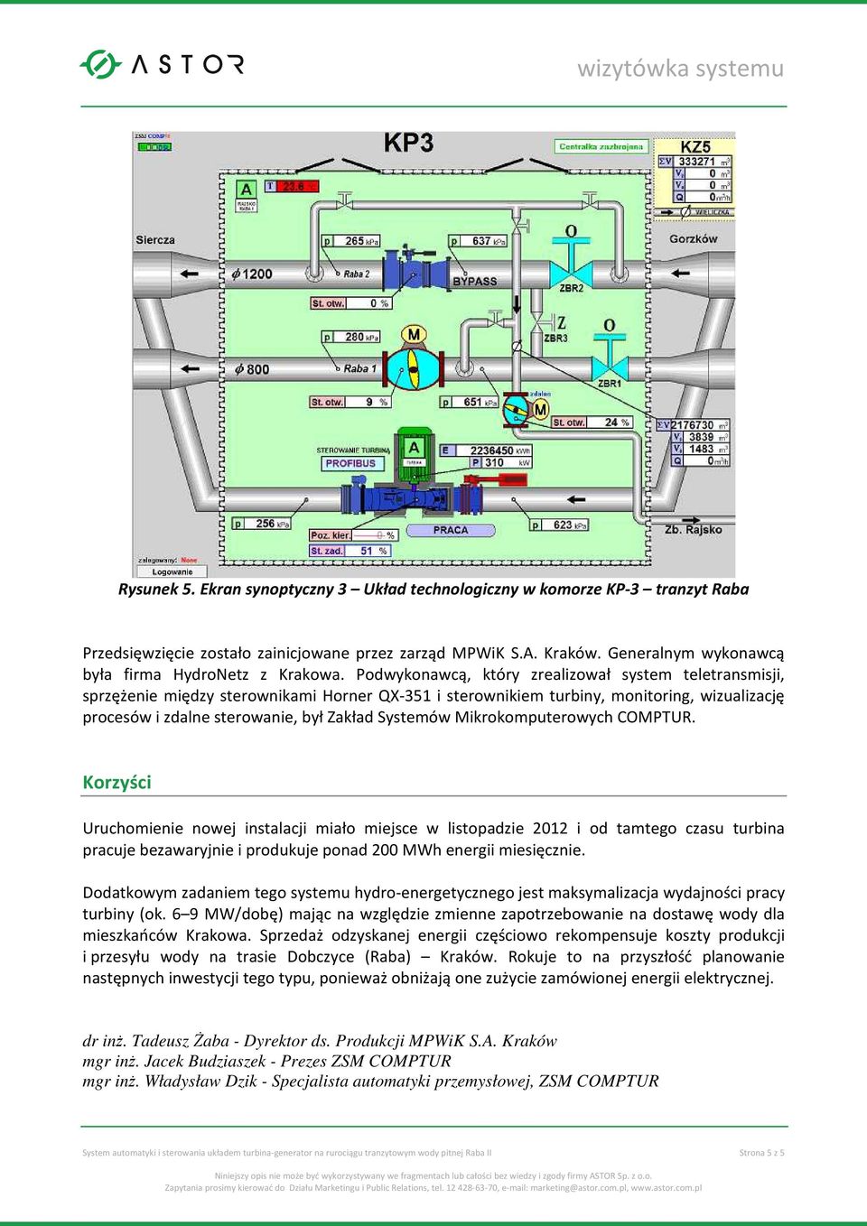 Podwykonawcą, który zrealizował system teletransmisji, sprzężenie między sterownikami Horner QX-351 i sterownikiem turbiny, monitoring, wizualizację procesów i zdalne sterowanie, był Zakład Systemów