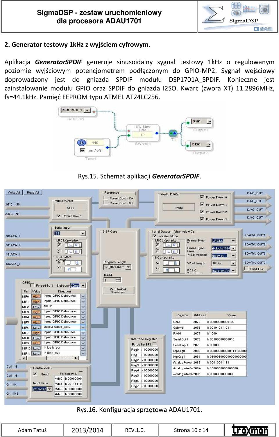 GPIO-MP2. Sygnał wejściowy doprowadzony jest do gniazda SPDIF modułu DSP1701A_SPDIF.