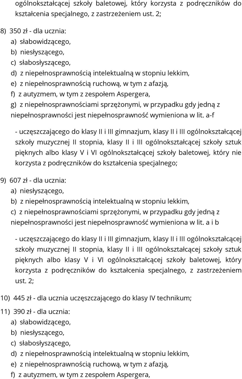 autyzmem, w tym z zespołem Aspergera, g) z niepełnosprawnościami sprzężonymi, w przypadku gdy jedną z niepełnosprawności jest niepełnosprawność wymieniona w lit.