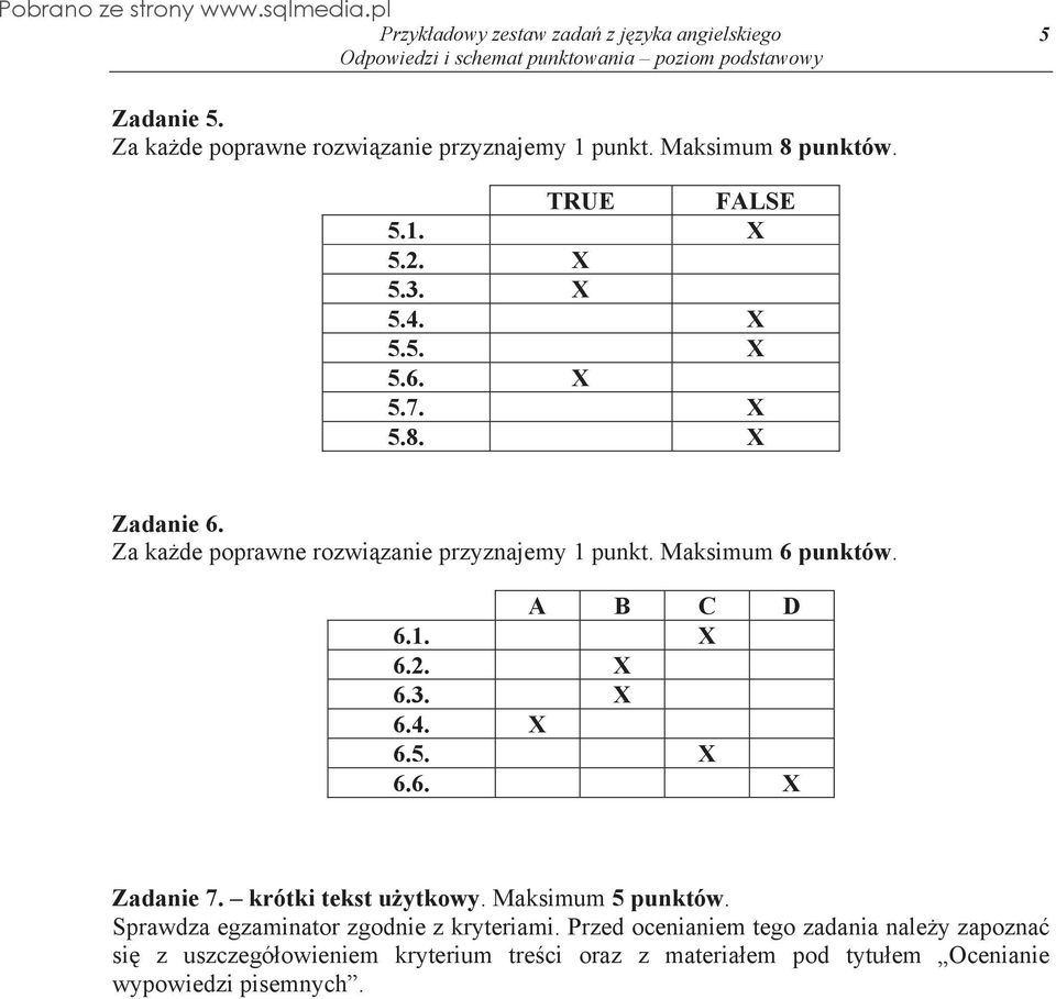 X 6.5. X 6.6. X Zadanie 7. krótki tekst u ytkowy. Maksimum 5 punktów. Sprawdza egzaminator zgodnie z kryteriami.