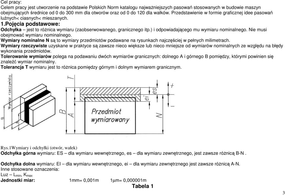 ) i odpowiadającego mu wymiaru nominalnego. Nie musi obejmować wymiaru nominalnego. Wymiary nominalne N są to wymiary przedmiotów podawane na rysunkach najczęściej w pełnych milimetrach.