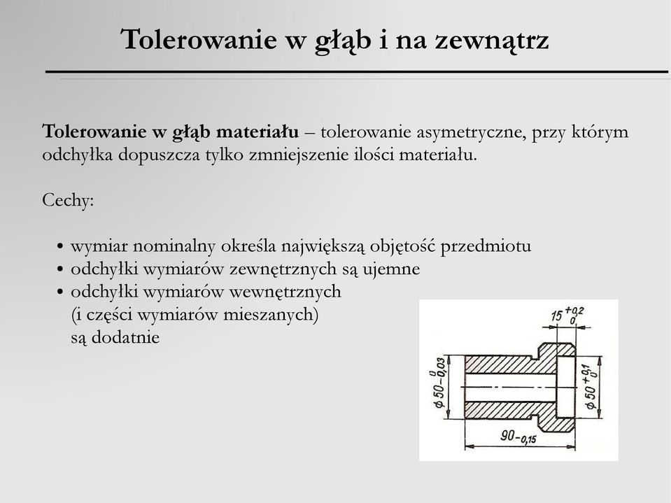 Cechy: wymiar nominalny określa największą objętość przedmiotu odchyłki wymiarów