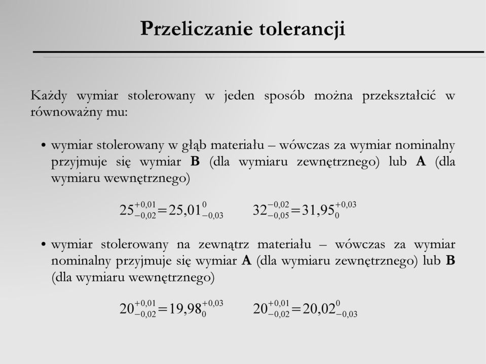 0,01 =25,01 0,02 0,03 0,03 32 0,02 =31,95 0,05 0 wymiar stolerowany na zewnątrz materiału wówczas za wymiar nominalny