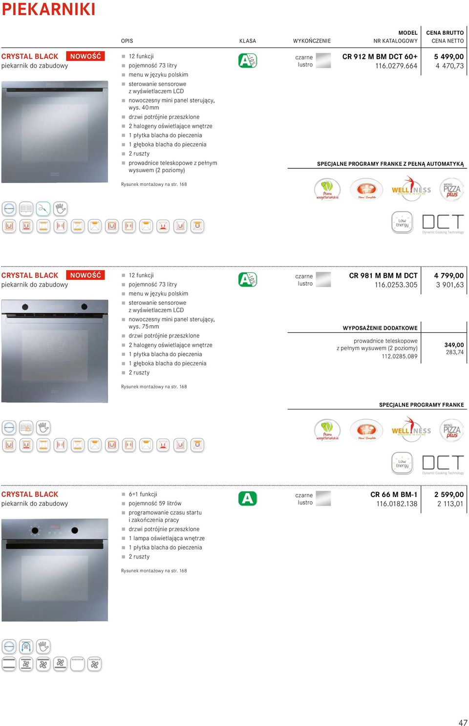 WYKOŃCZENIE czarne lustro MODEL NR KATALOGOWY CENA BRUTTO CENA NETTO CR 912 M BM DCT 60+ 116.0279.