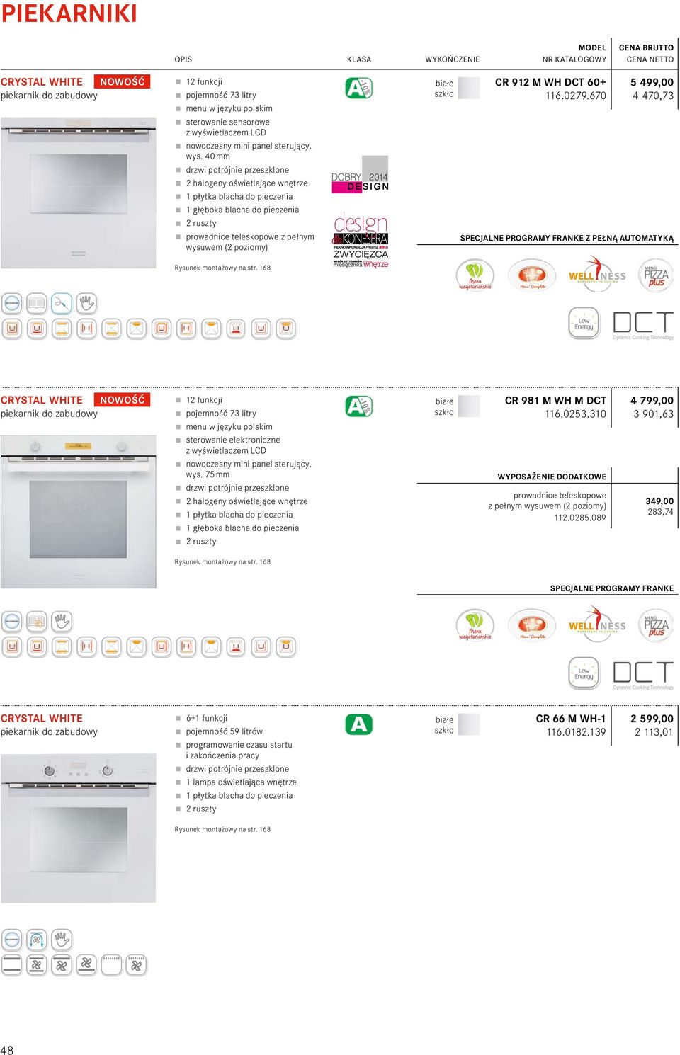 WYKOŃCZENIE białe szkło MODEL NR KATALOGOWY CENA BRUTTO CENA NETTO CR 912 M WH DCT 60+ 116.0279.