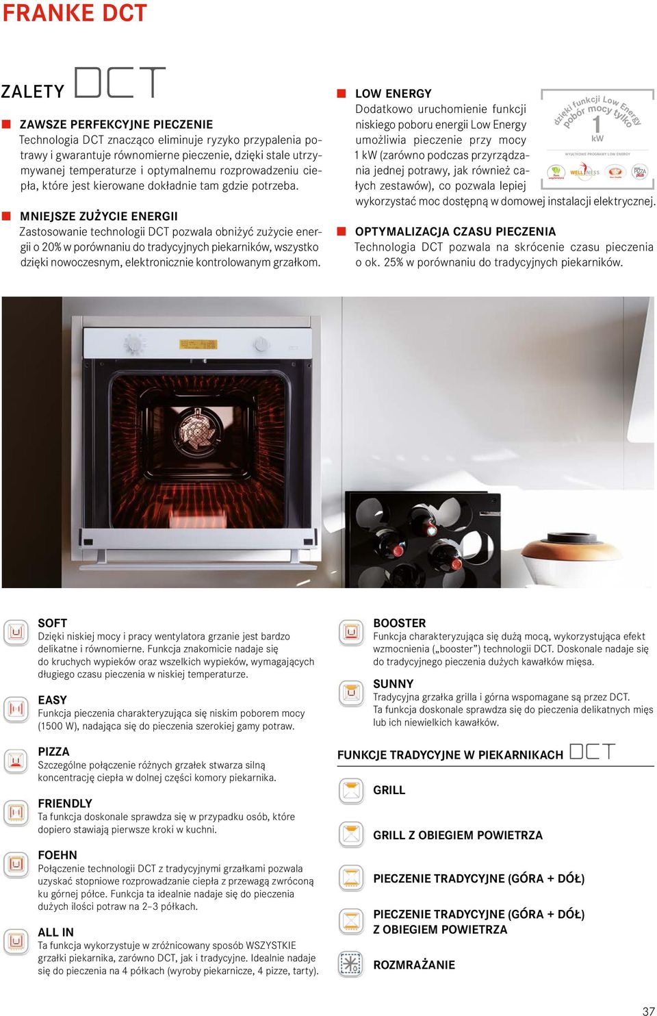 MNIEJSZE ZUŻYCIE ENERGII Zastosowanie technologii DCT pozwala obniżyć zużycie energii o 20% w porównaniu do tradycyjnych piekarników, wszystko dzięki nowoczesnym, elektronicznie kontrolowanym