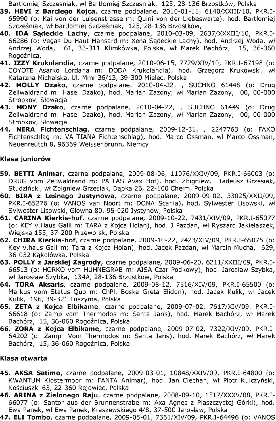 IDA Sądeckie Lachy, czarne podpalane, 2010-03-09, 2637/XXXIII/10, PKR.I- 66286 (o: Vegas Du Haut Mansard m: Xena Sądeckie Lachy), hod.