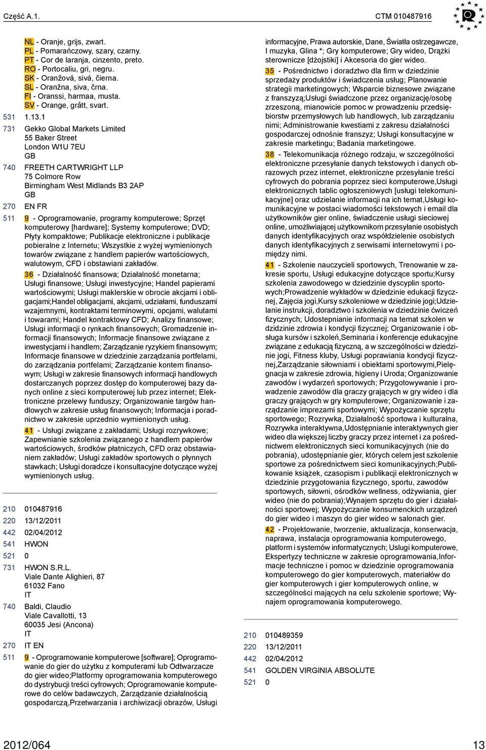 1 Gekko Global Markets Limited 55 Baker Street London W1U 7EU FREETH CARTWRIGHT LLP 75 Colmore Row Birmingham West Midlands B3 2AP EN FR 9 - Oprogramowanie, programy komputerowe; Sprzęt komputerowy