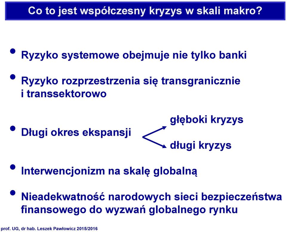 transgranicznie i transsektorowo Długi okres ekspansji głęboki kryzys długi