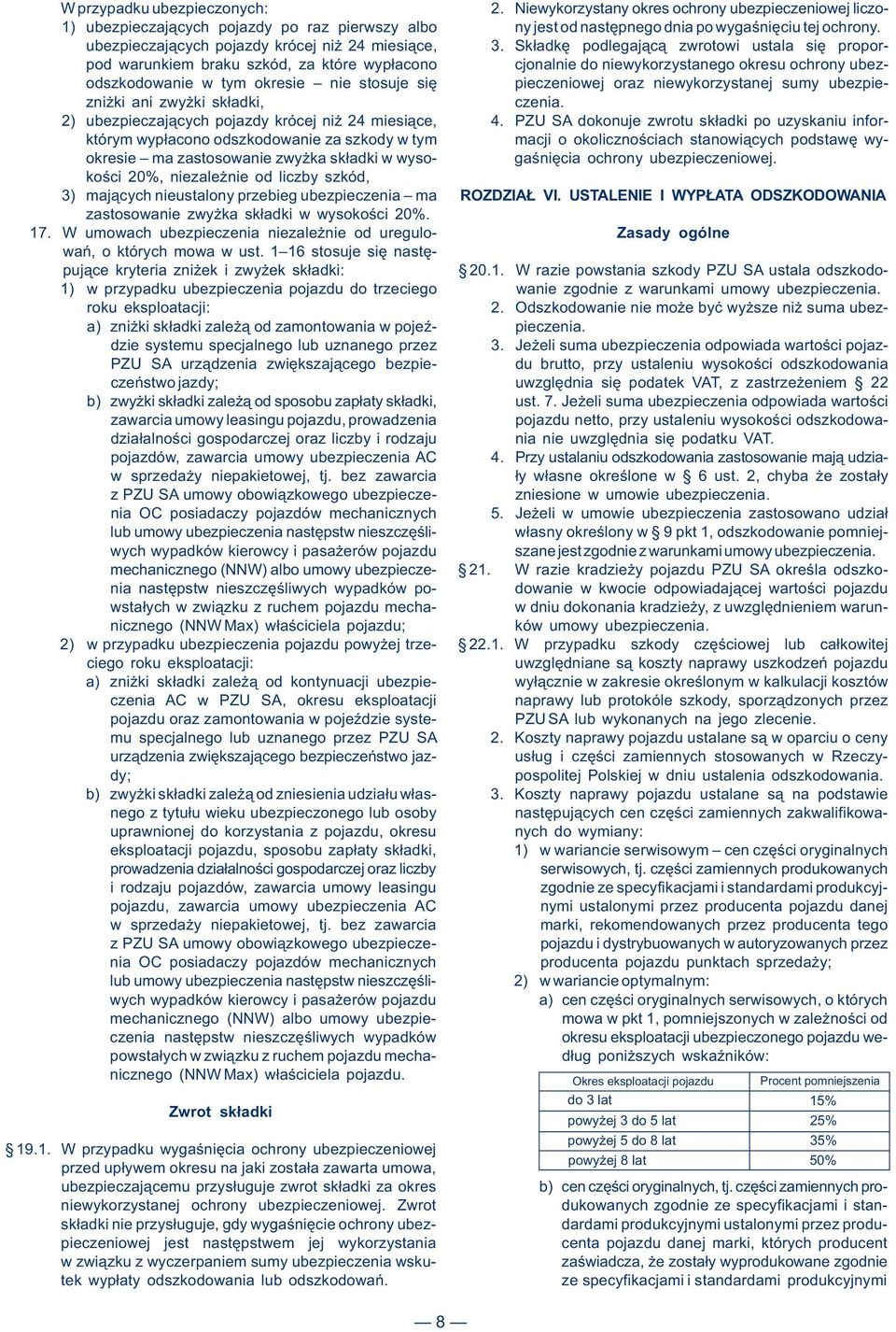 Składkę podlegającą zwrotowi ustala się proporpod warunkiem braku szkód, za które wypłacono cjonalnie do niewykorzystanego okresu ochrony ubezodszkodowanie w tym okresie nie stosuje się pieczeniowej