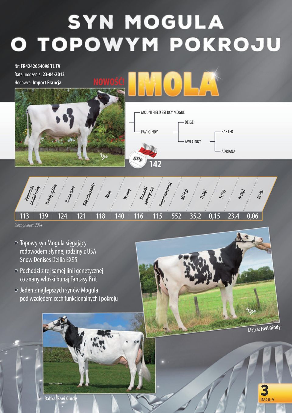 S a a j o prod ndeks 142 35,2 0,15 23,4 0,06 Index rudzeń 2014 Topowy syn Moula sęająy rodowodem słynnej rodzny z USA Snow