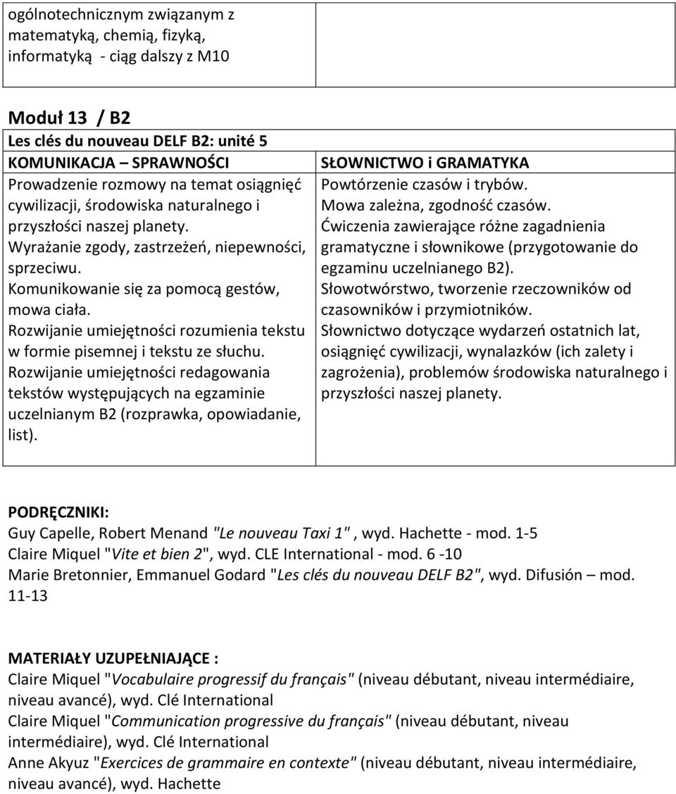 Rozwijanie umiejętności rozumienia tekstu w formie pisemnej i tekstu ze słuchu. Rozwijanie umiejętności redagowania tekstów występujących na egzaminie uczelnianym B2 (rozprawka, opowiadanie, list).