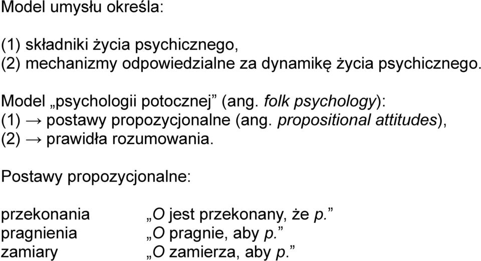 folk psychology): (1) postawy propozycjonalne (ang.