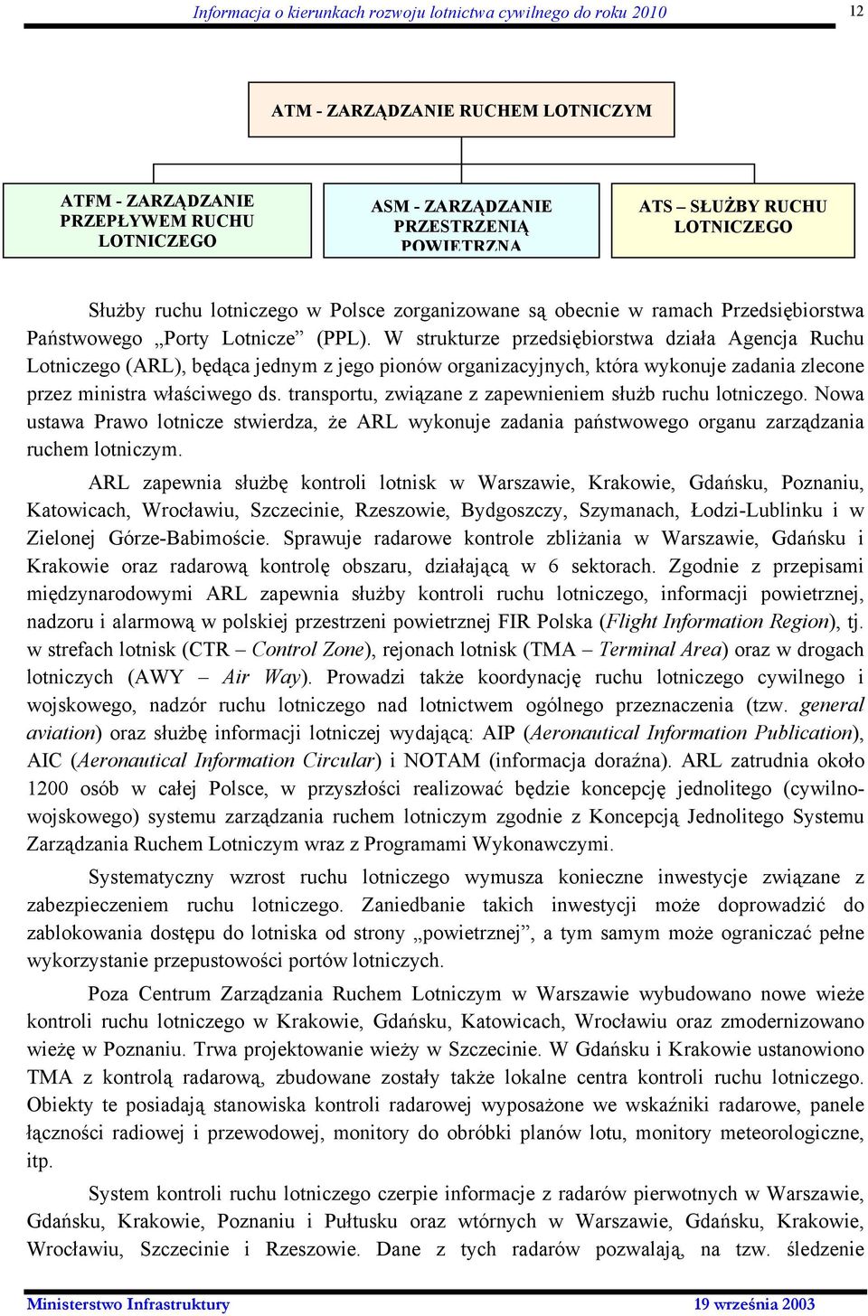 W strukturze przedsiębiorstwa działa Agencja Ruchu Lotniczego (ARL), będąca jednym z jego pionów organizacyjnych, która wykonuje zadania zlecone przez ministra właściwego ds.