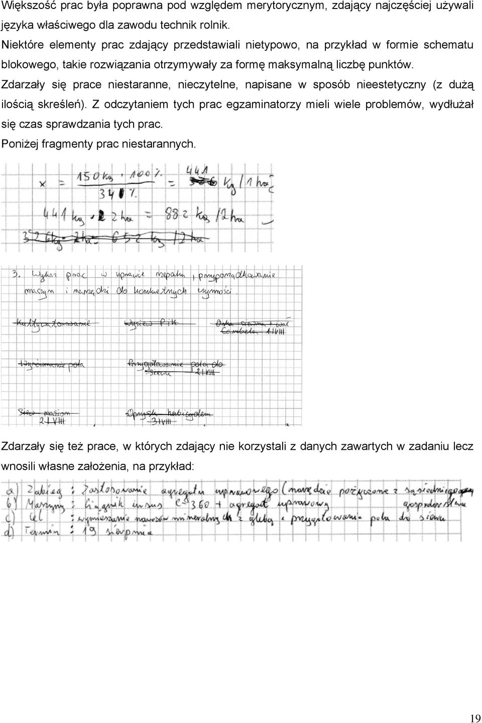 Zdarzały się prace niestaranne, nieczytelne, napisane w sposób nieestetyczny (z dużą ilością skreśleń).
