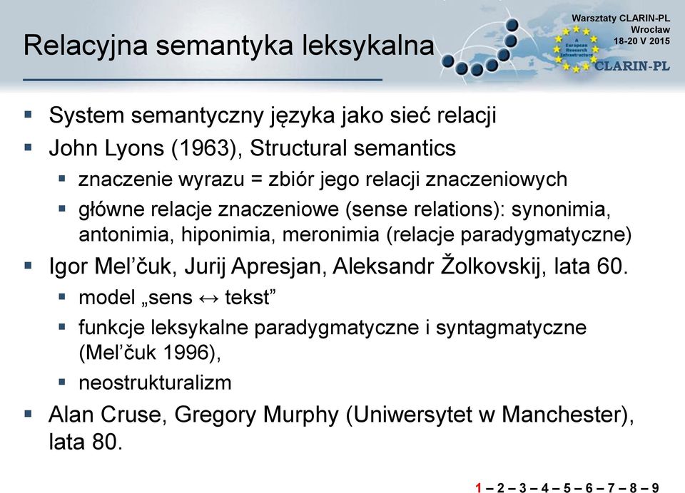 meronimia (relacje paradygmatyczne) Igor Mel čuk, Jurij Apresjan, Aleksandr Žolkovskij, lata 60.