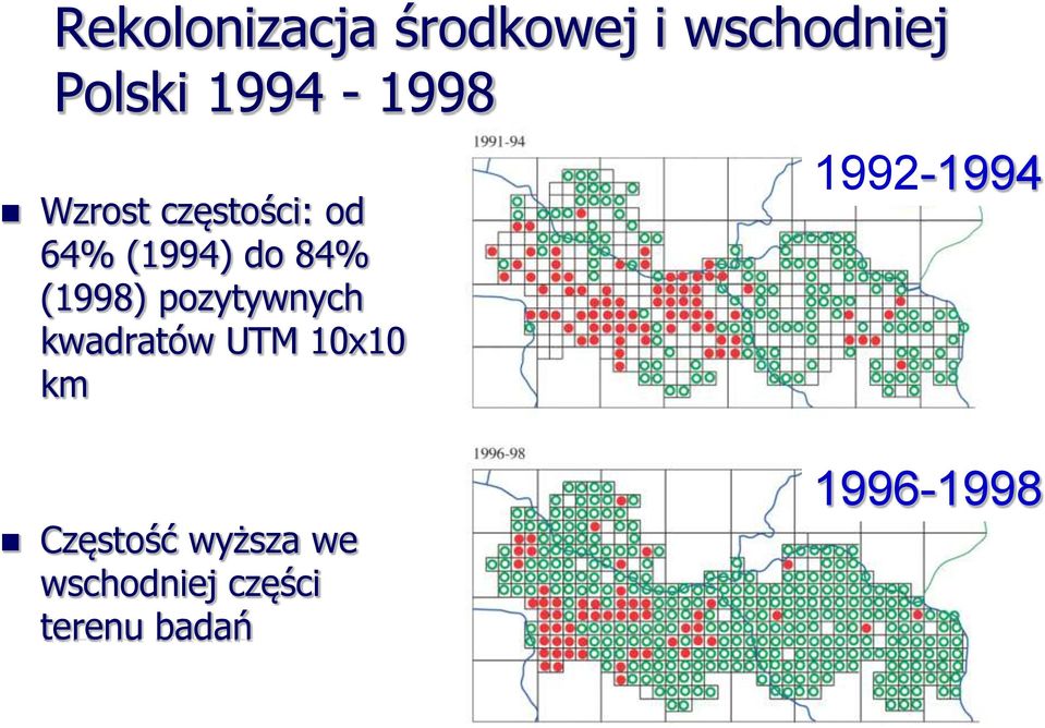 (1998) pozytywnych kwadratów UTM 10x10 km