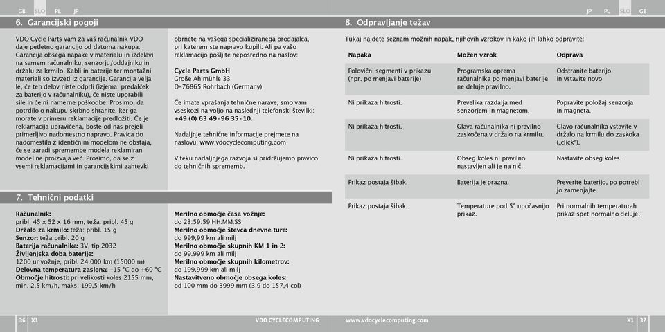 Garancija velja le, če teh delov niste odprli (izjema: predalček za baterijo v računalniku), če niste uporabili sile in če ni namerne poškodbe.