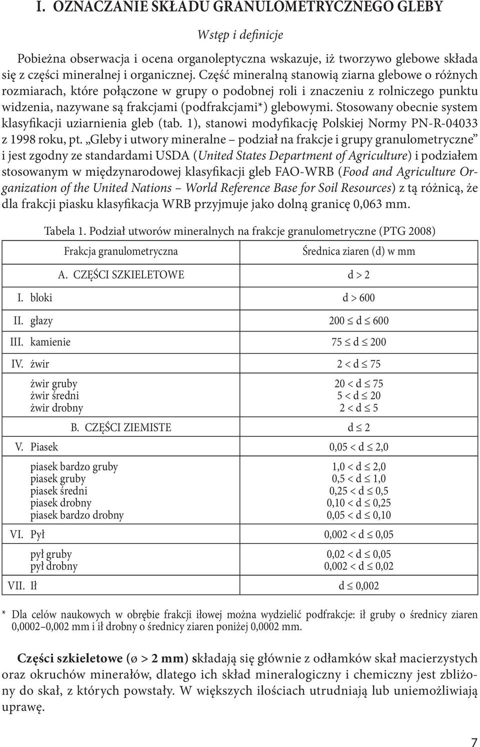 Stosowany obecnie system klasyfikacji uziarnienia gleb (tab. 1), stanowi modyfikację Polskiej Normy PN-R-04033 z 1998 roku, pt.