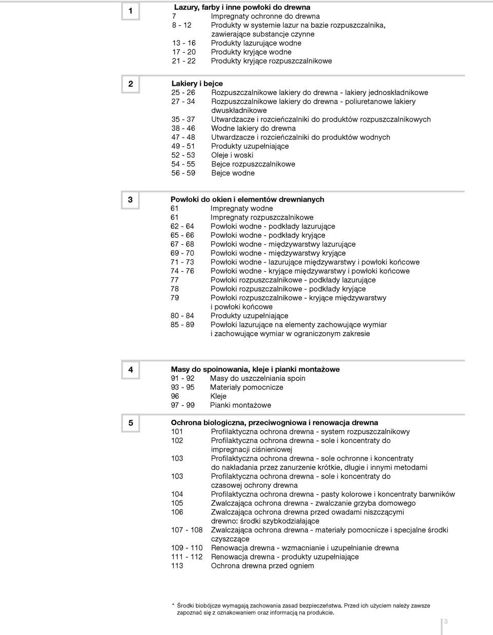 poliuretanowe lakiery dwuskładnikowe 35-37 Utwardzacze i rozcieńczalniki do produktów rozpuszczalnikowych 38-46 Wodne lakiery do drewna 47-48 Utwardzacze i rozcieńczalniki do produktów wodnych 49-51