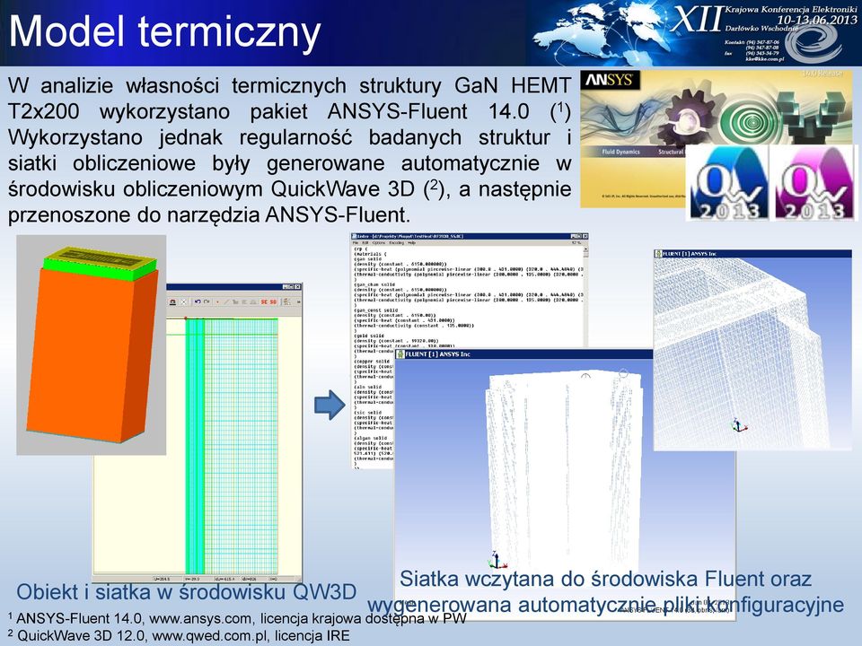 QuickWave 3D ( ), a następnie przenoszone do narzędzia ANSYS-Fluent. Obiekt i siatka w środowisku QW3D ANSYS-Fluent 4.0, www.ansys.