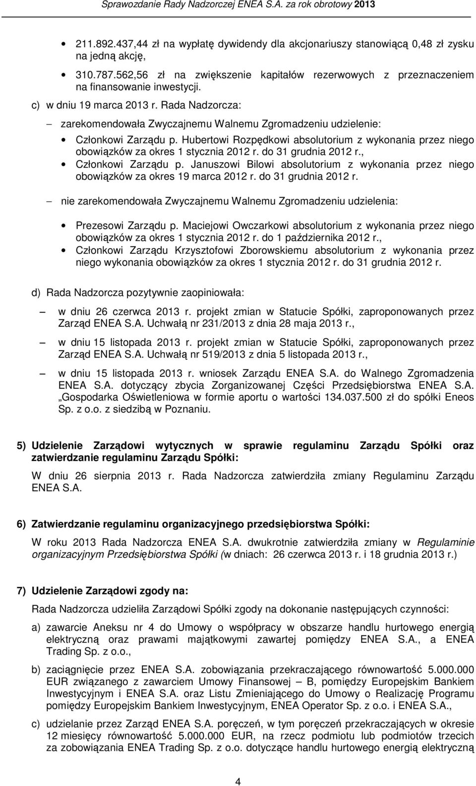 Hubertowi Rozpędkowi absolutorium z wykonania przez niego obowiązków za okres 1 stycznia 2012 r. do 31 grudnia 2012 r., Członkowi Zarządu p.