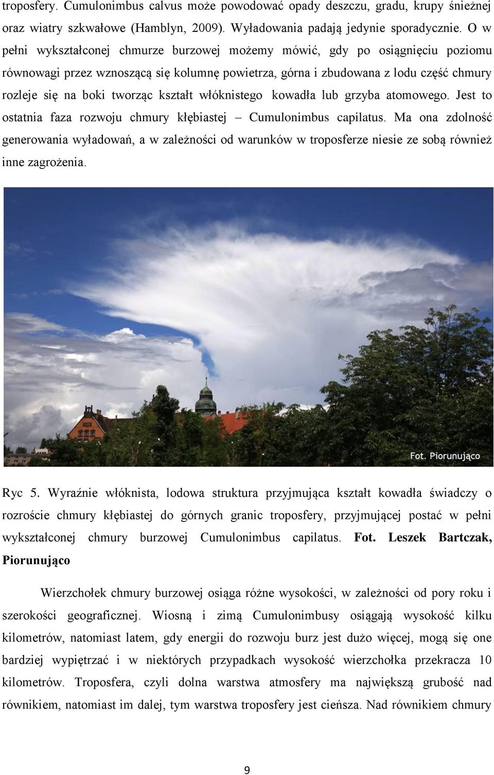 kształt włóknistego kowadła lub grzyba atomowego. Jest to ostatnia faza rozwoju chmury kłębiastej Cumulonimbus capilatus.