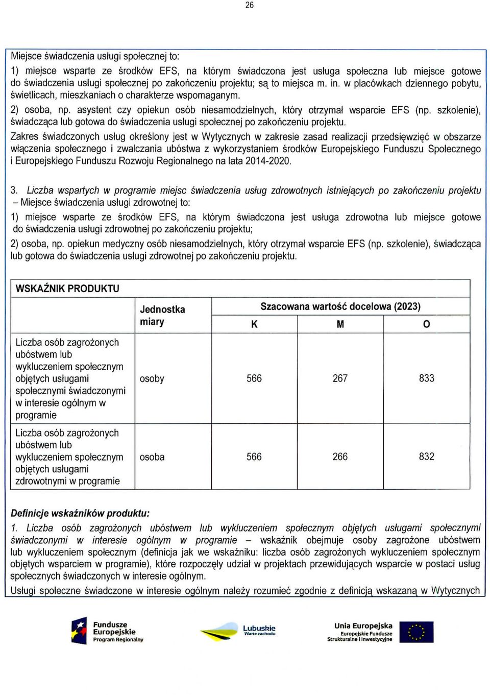 szkolenie), swiadczaca lub gotowa do swiadczenia usiugi spolecznej po zakonczeniu projektu.