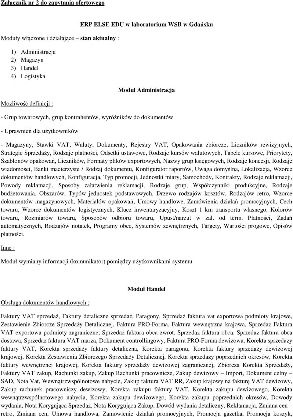 rewizyjnych, Strategie Sprzedaży, Rodzaje płatności, Odsetki ustawowe, Rodzaje kursów walutowych, Tabele kursowe, Priorytety, Szablonów opakowań, Liczników, Formaty plików exportowych, Nazwy grup