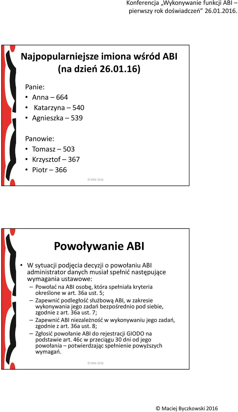 musiał spełnić następujące wymagania ustawowe: Powołać na ABI osobę, która spełniała kryteria określone w art. 36a ust.