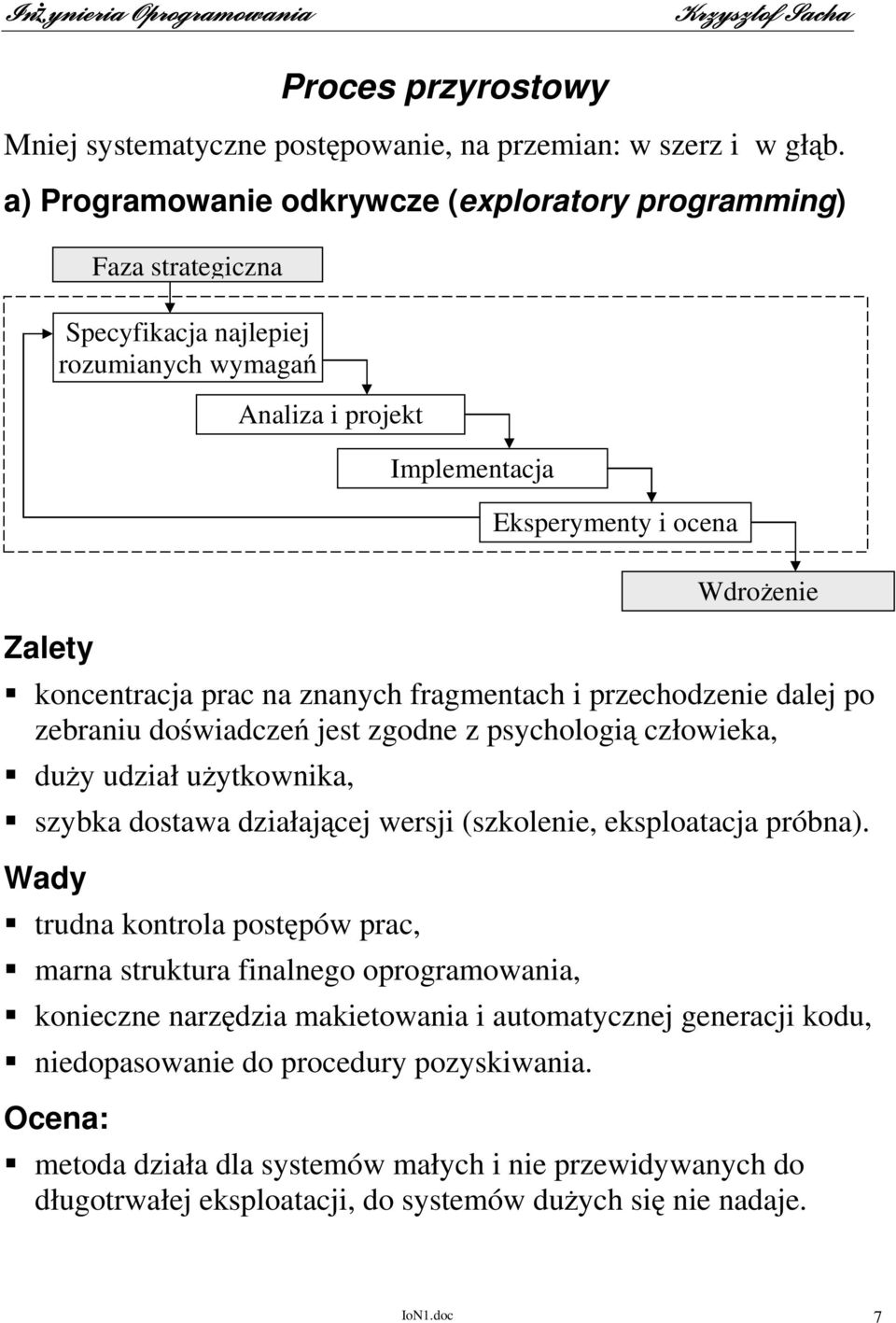 uŝytkownika, szybka dostawa działającej wersji (szkolenie, eksploatacja próbna).